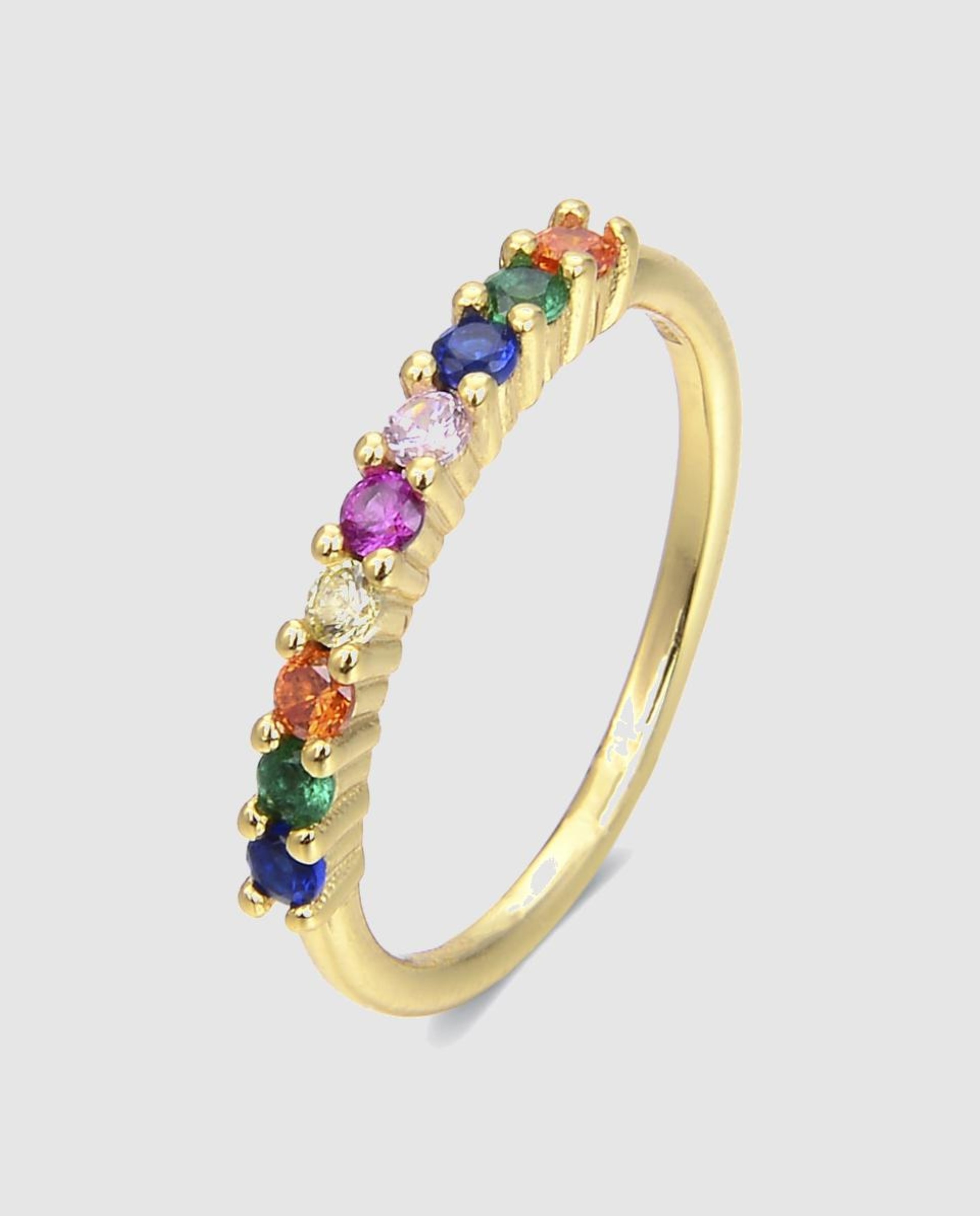 Anel Trendy de Prata de Lei 925 Acabado em Ouro de 18 Quilates com Zirconita Multicolor Multicolor-1
