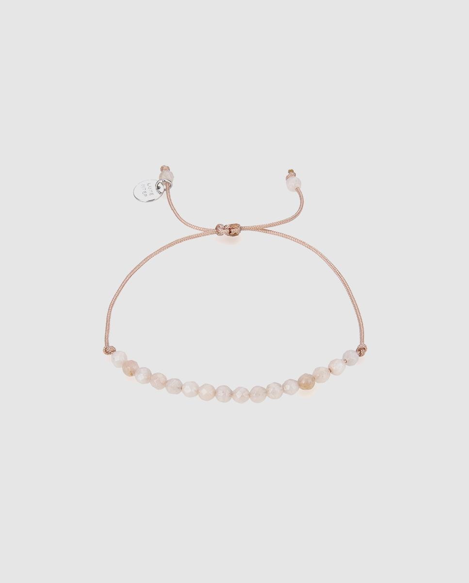 Pulseira de Cordão e Fio Personalizável Acabada em Ródio com Jade Branca Prata / Rosa-1