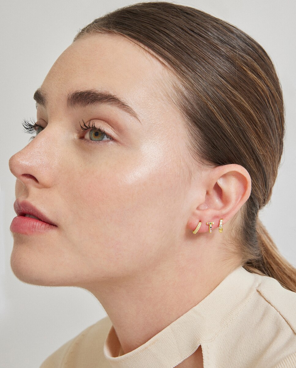 Piercing Personalizável de Prata de Lei 925 com Acabamento em Ouro de 18 Quilates e Zirconita Brilhante Ouro-2