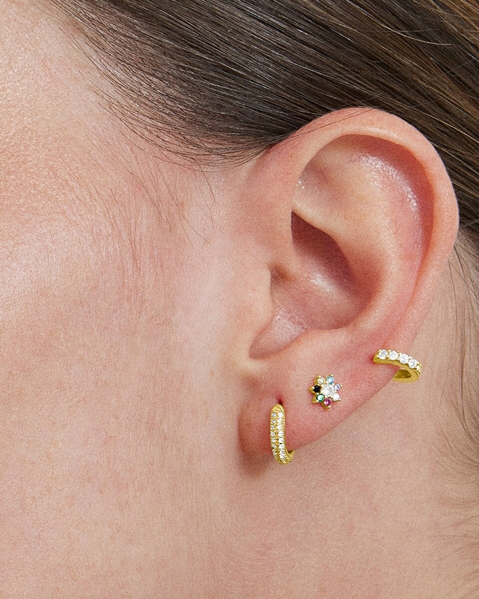 Piercing Personalizável de Prata de Lei 925 com Acabamento em Ouro de 18 Quilates e Zirconita Brilhante Ouro-3