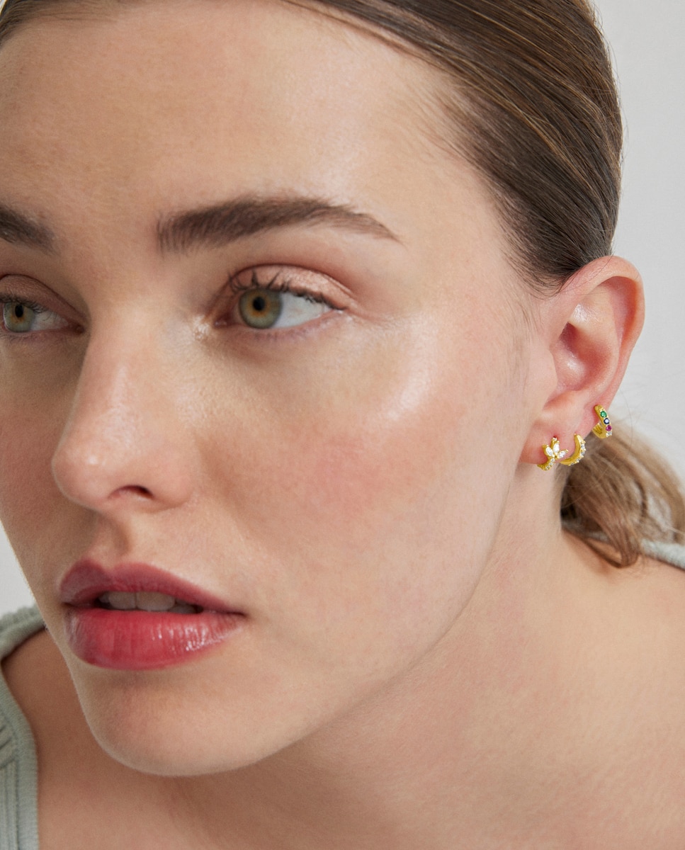Piercing Personalizável de Prata de Lei 925 com Acabamento em Ouro de 18 Quilates e Zirconita Brilhante Ouro-2