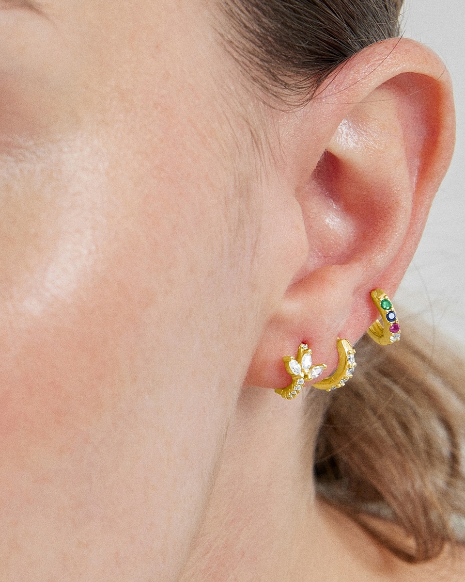 Piercing Personalizável de Prata de Lei 925 com Acabamento em Ouro de 18 Quilates e Zirconita Brilhante Ouro-4
