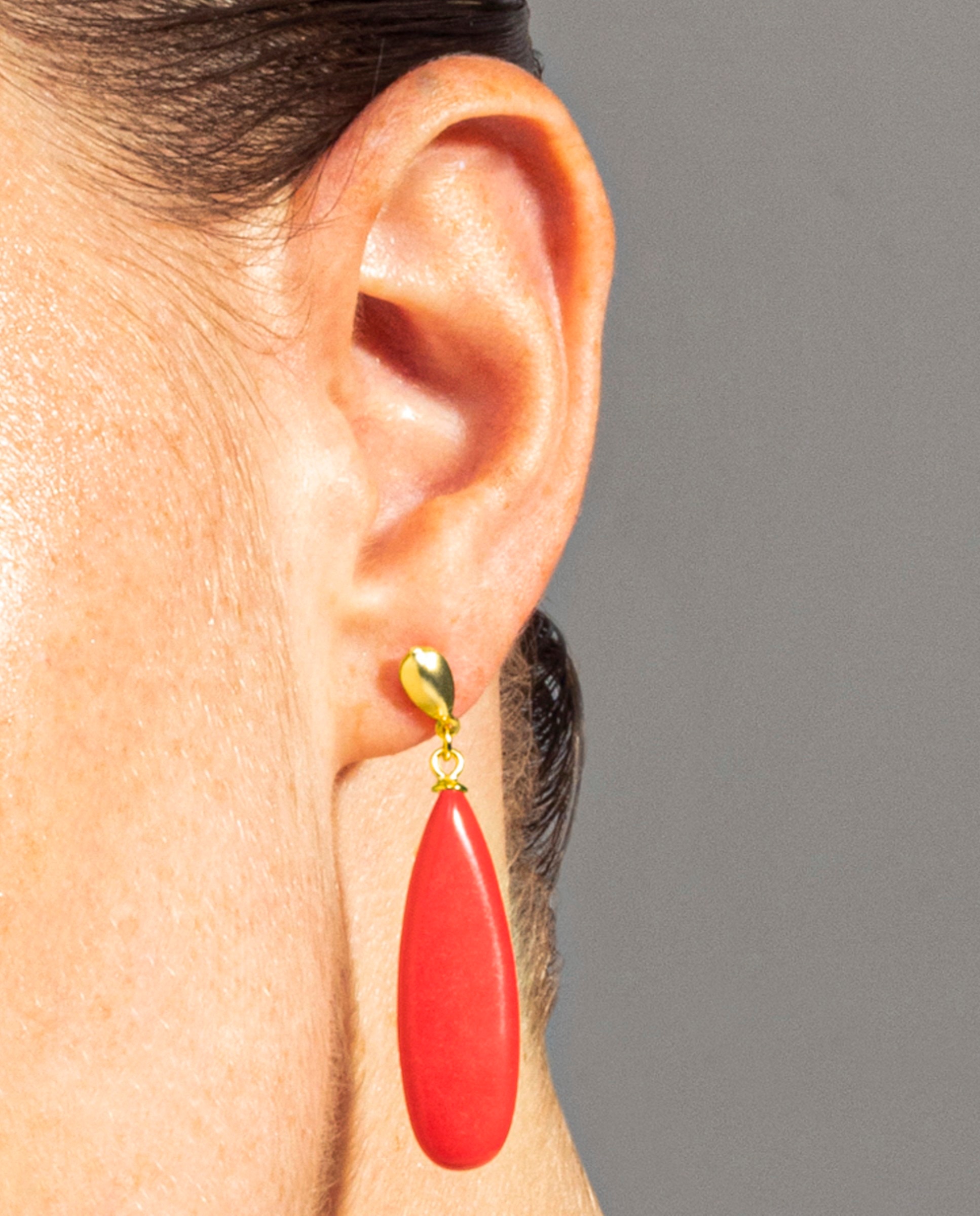Brincos África Moda de Prata de Lei 925 com Acabamentos em Ouro Amarelo de 18 Quilates Vermelho-3
