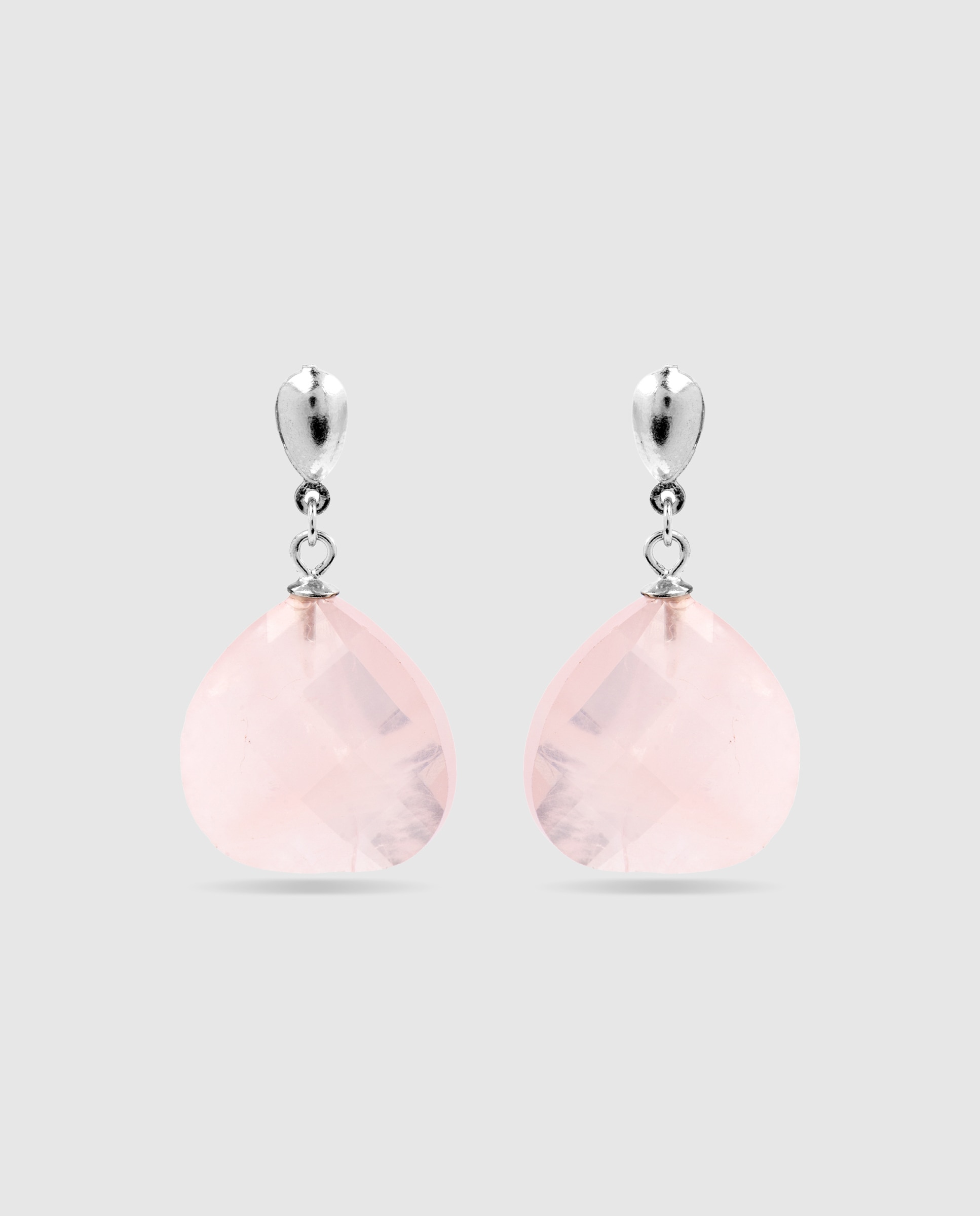 Brincos África Moda de Prata de Lei 925 com Acabamentos em Ródio e Quartzo Rosa Rosa-1