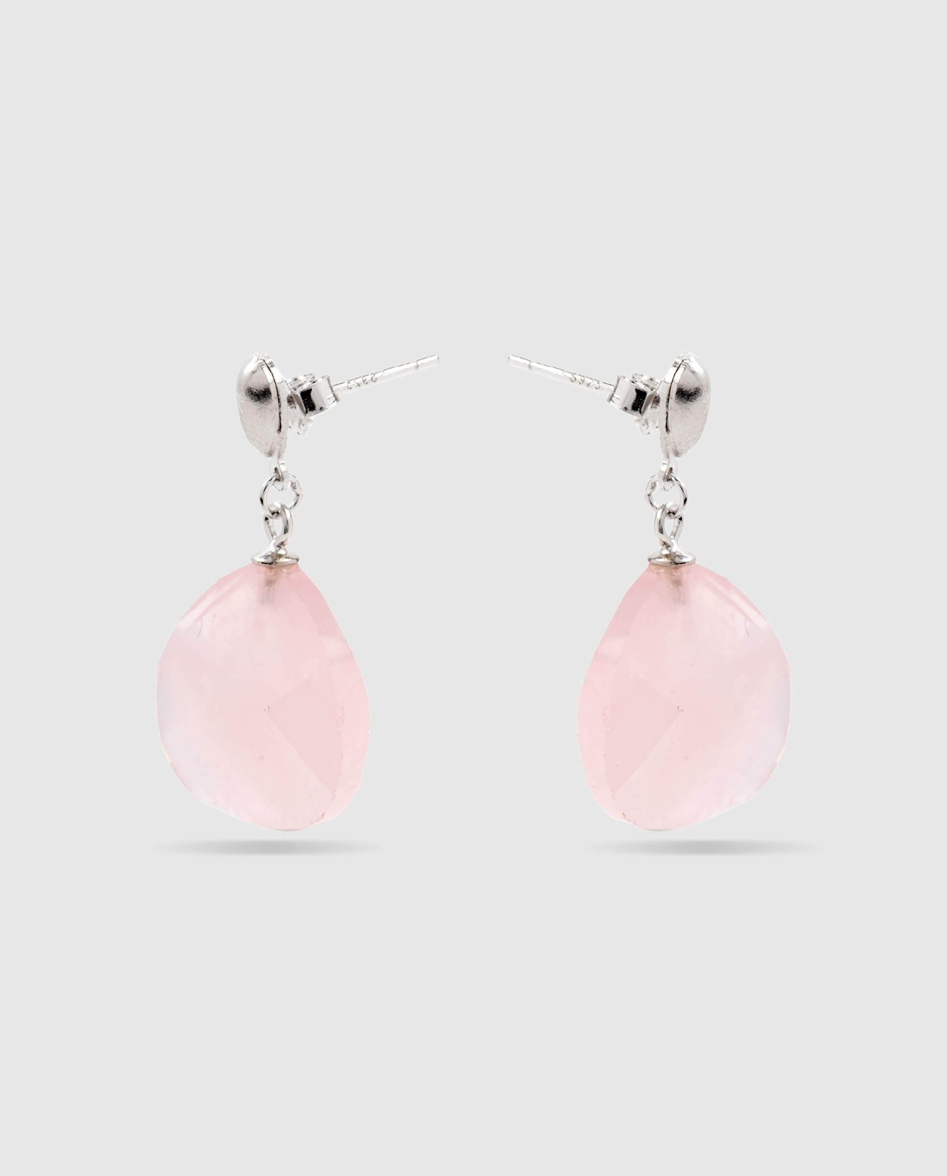 Brincos África Moda de Prata de Lei 925 com Acabamentos em Ródio e Quartzo Rosa Rosa-3