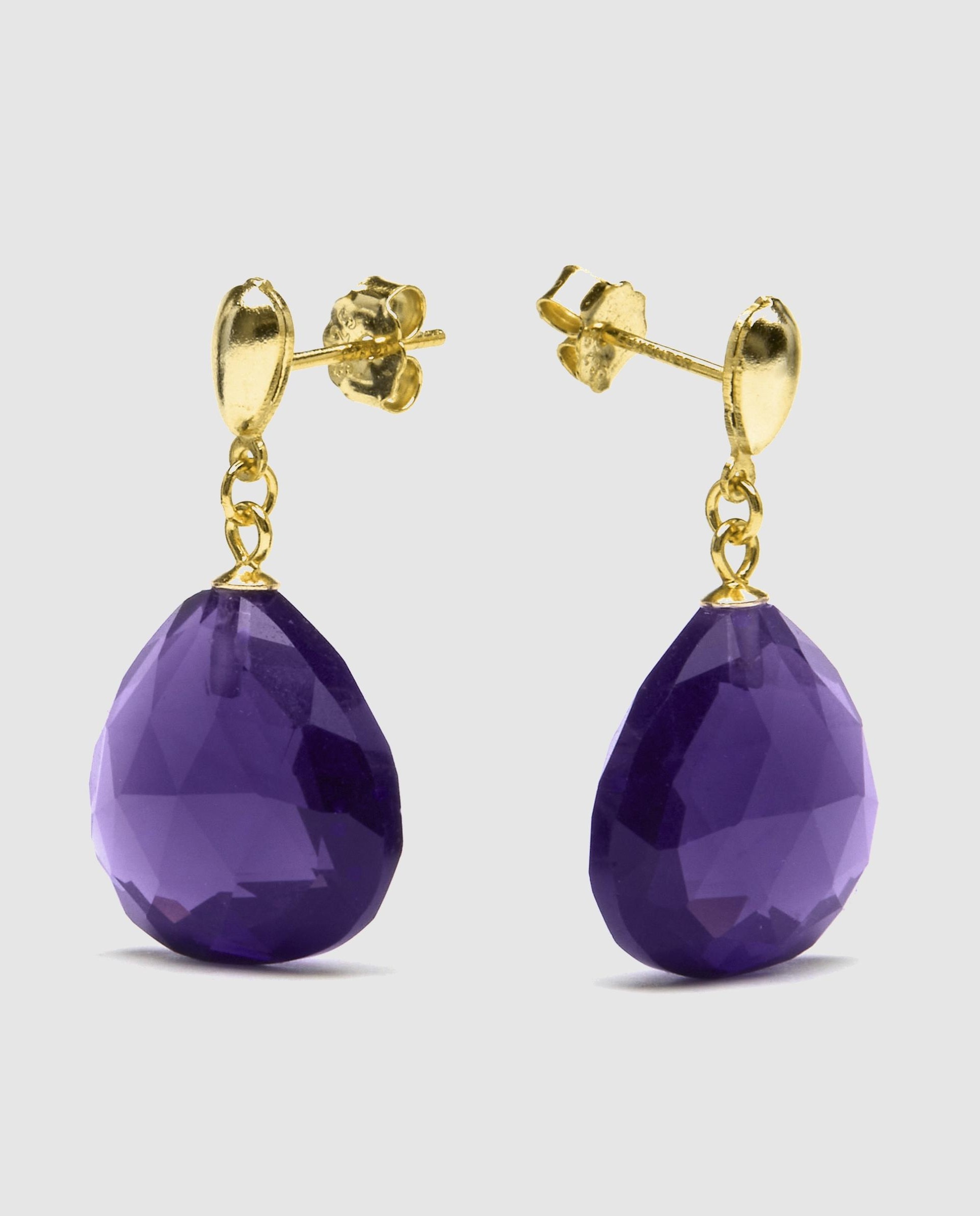 Brincos África Moda de Prata de Lei 925 com Acabamentos em Ouro Amarelo de 18 Quilates e Ametista Natural Roxo-3