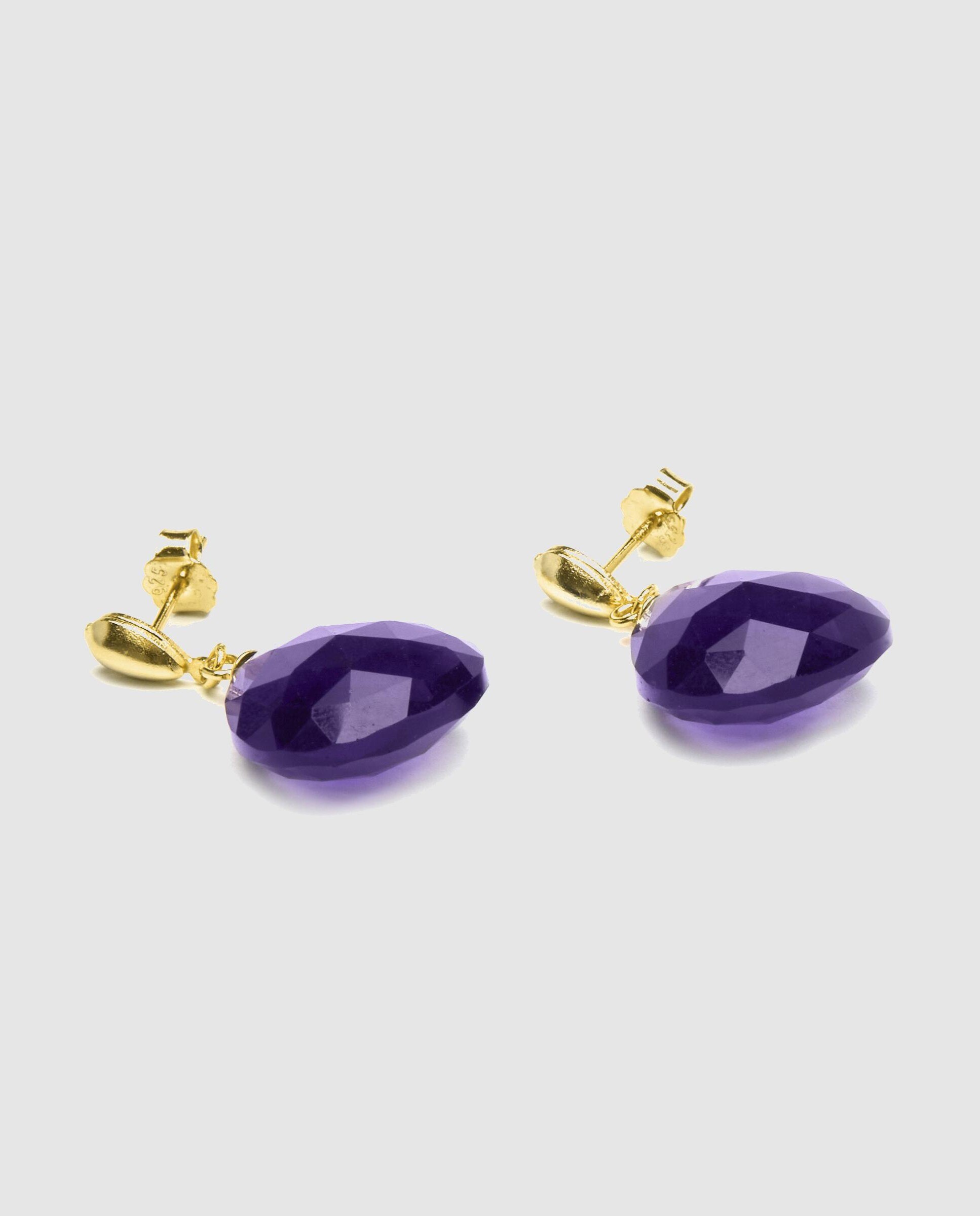 Brincos África Moda de Prata de Lei 925 com Acabamentos em Ouro Amarelo de 18 Quilates e Ametista Natural Roxo-5