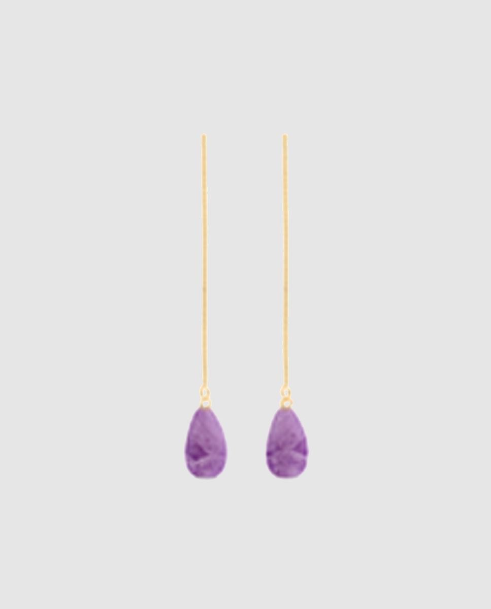Brincos África Moda de Prata de Lei 925 com Acabamentos em Ouro de 18 Quilates e Ametista Natural Ouro-1