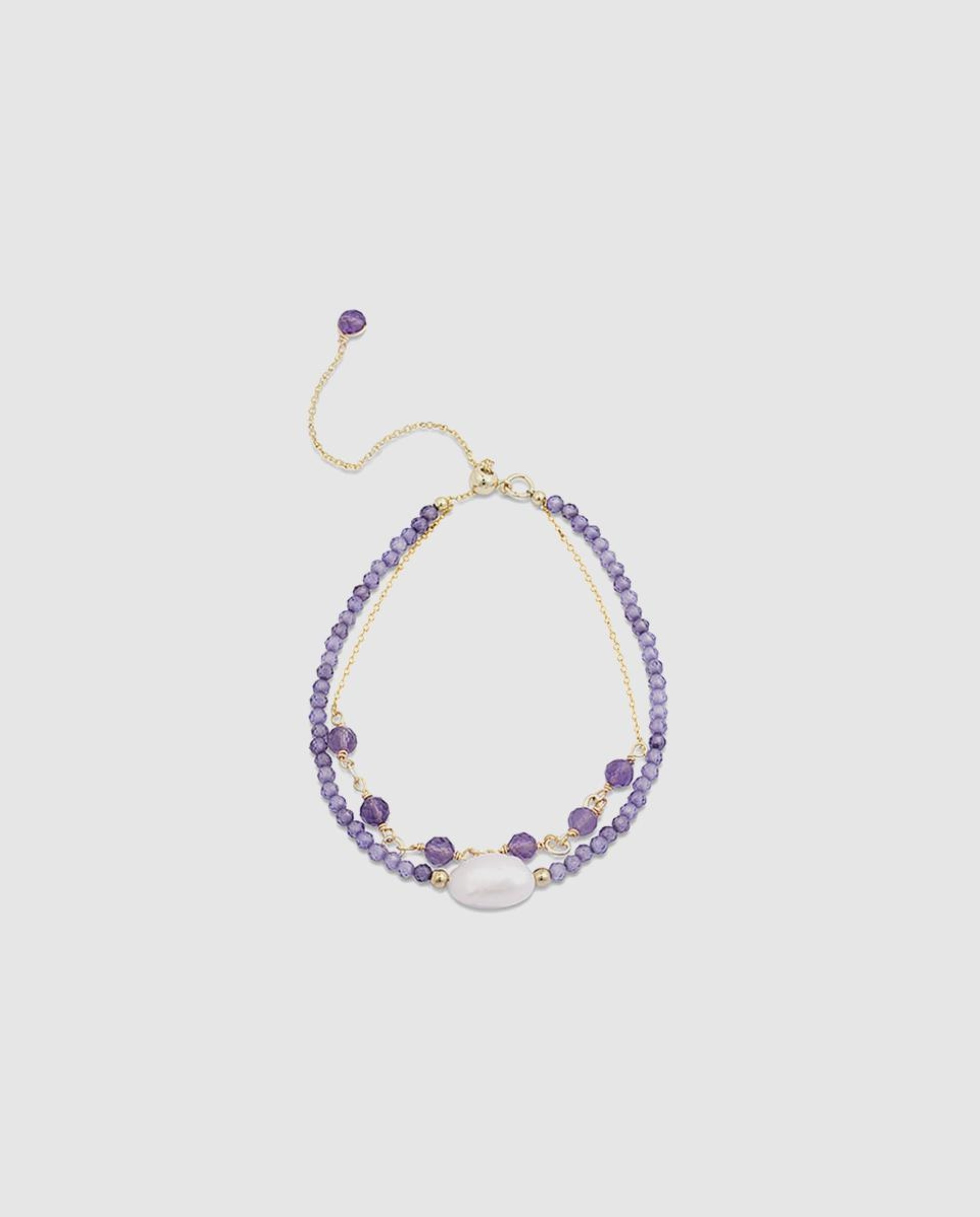 Pulseira de Cordão e Fio África Moda Acabada em Ouro Amarelo de 18 Quilates com Zirconita Ametista Roxo-1
