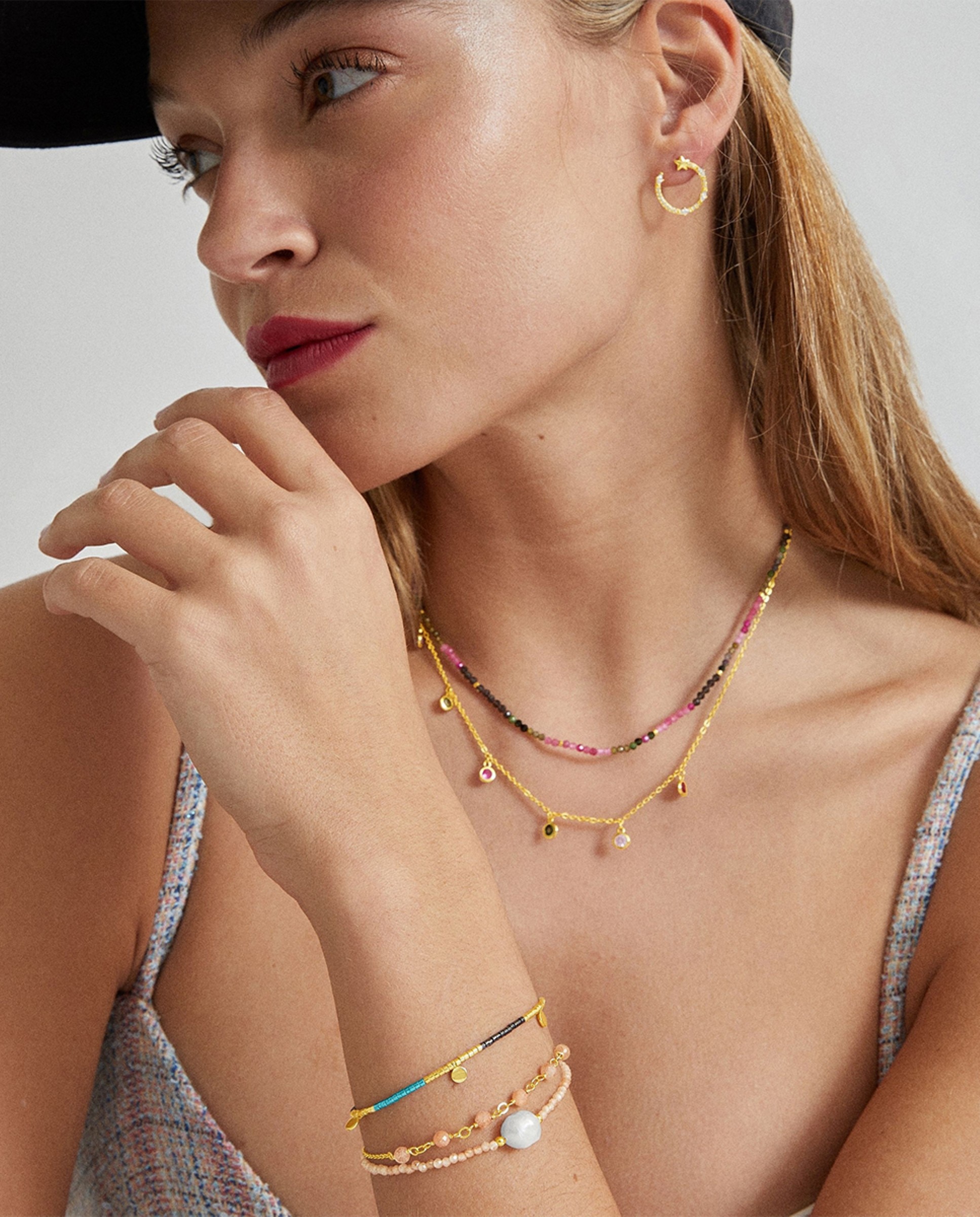 Pulseira de Cordão e Fio África Moda Acabada em Ouro Amarelo de 18 Quilates com Zirconita Champagne Laranja-2