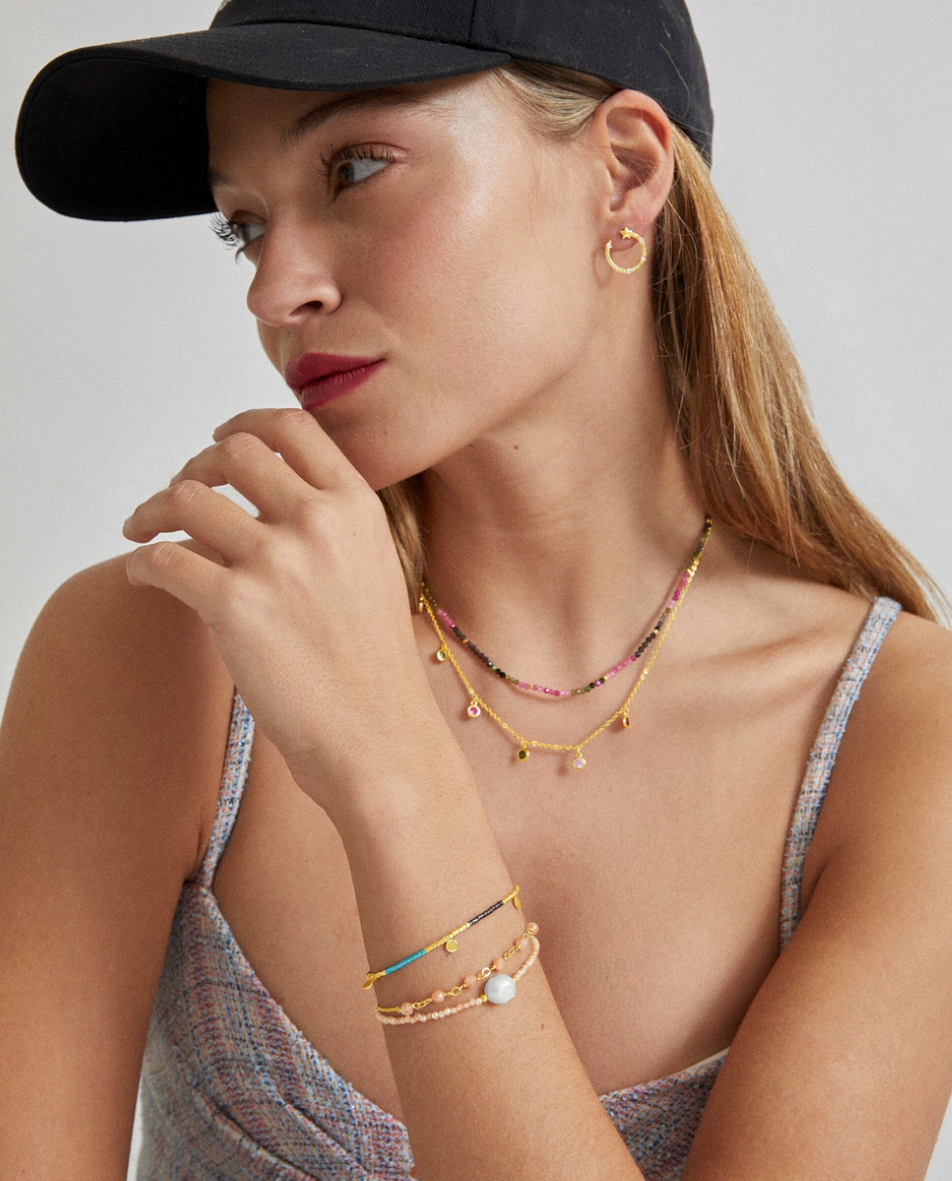 Pulseira de Cordão e Fio África Moda Acabada em Ouro Amarelo de 18 Quilates com Zirconita Champagne Laranja-4
