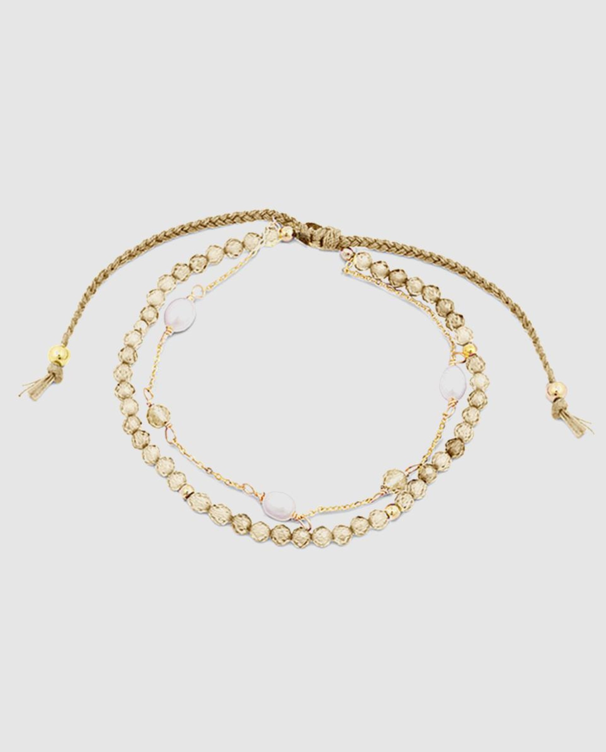 Pulseira de Cordão e Fio África Moda Acabada em Ouro Amarelo de 18 Quilates com Zirconita Champagne Laranja-1