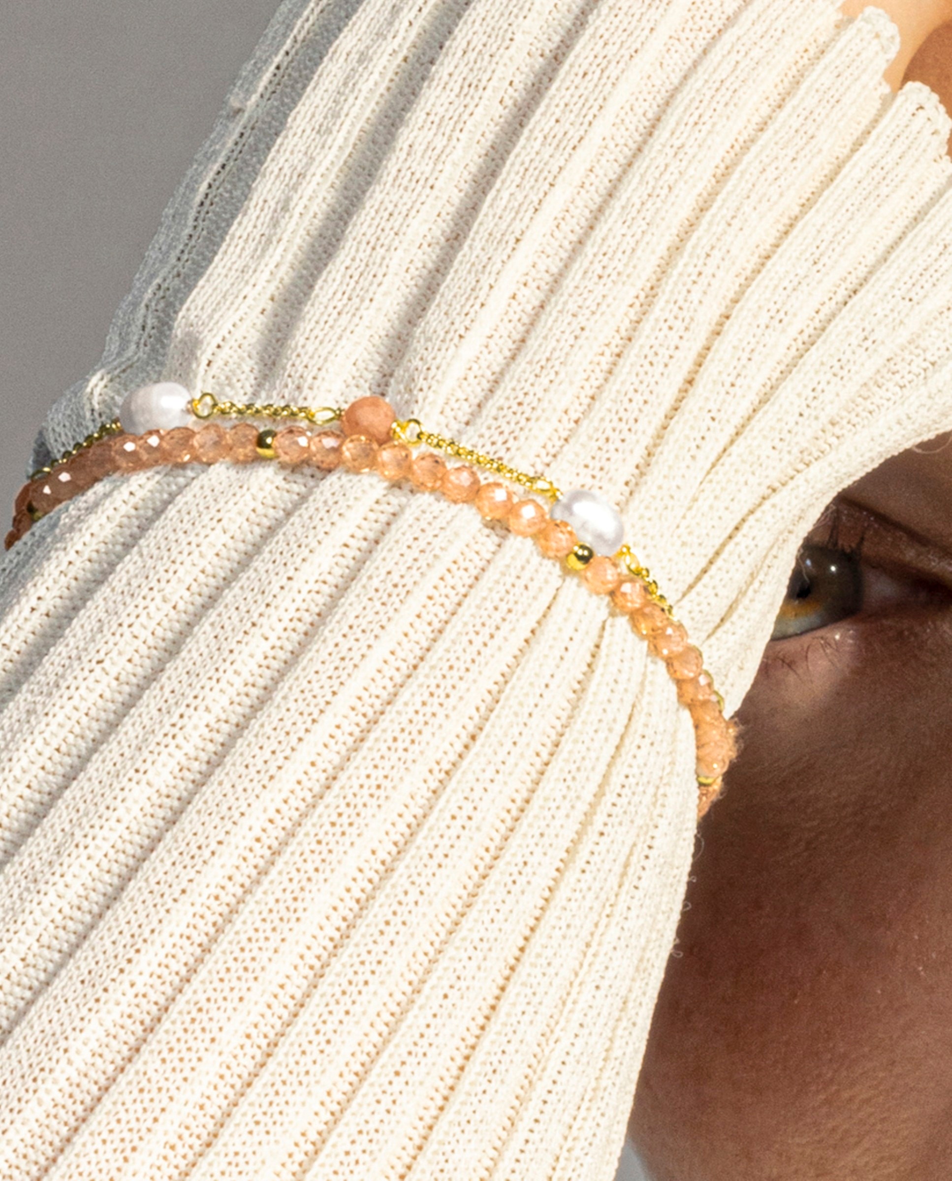 Pulseira de Cordão e Fio África Moda Acabada em Ouro Amarelo de 18 Quilates com Zirconita Champagne Laranja-3
