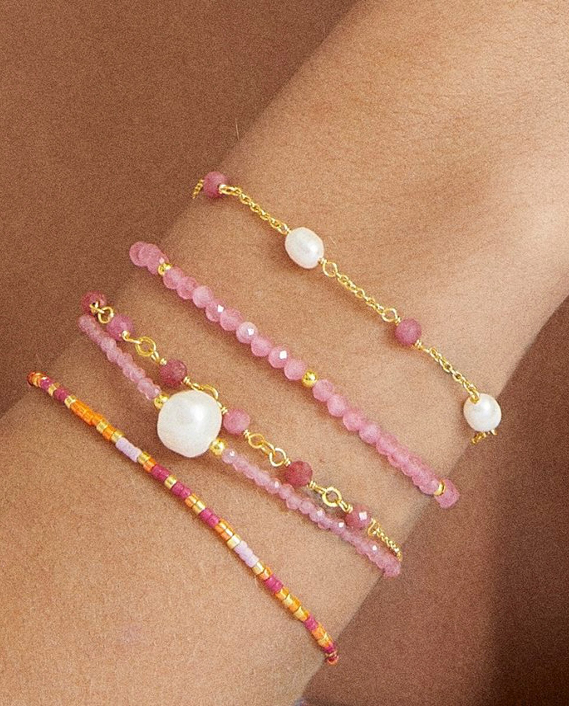Pulseira de Cordão e Fio África Moda Acabada em Ouro Amarelo de 18 Quilates com Turmalina Rosa Rosa-3