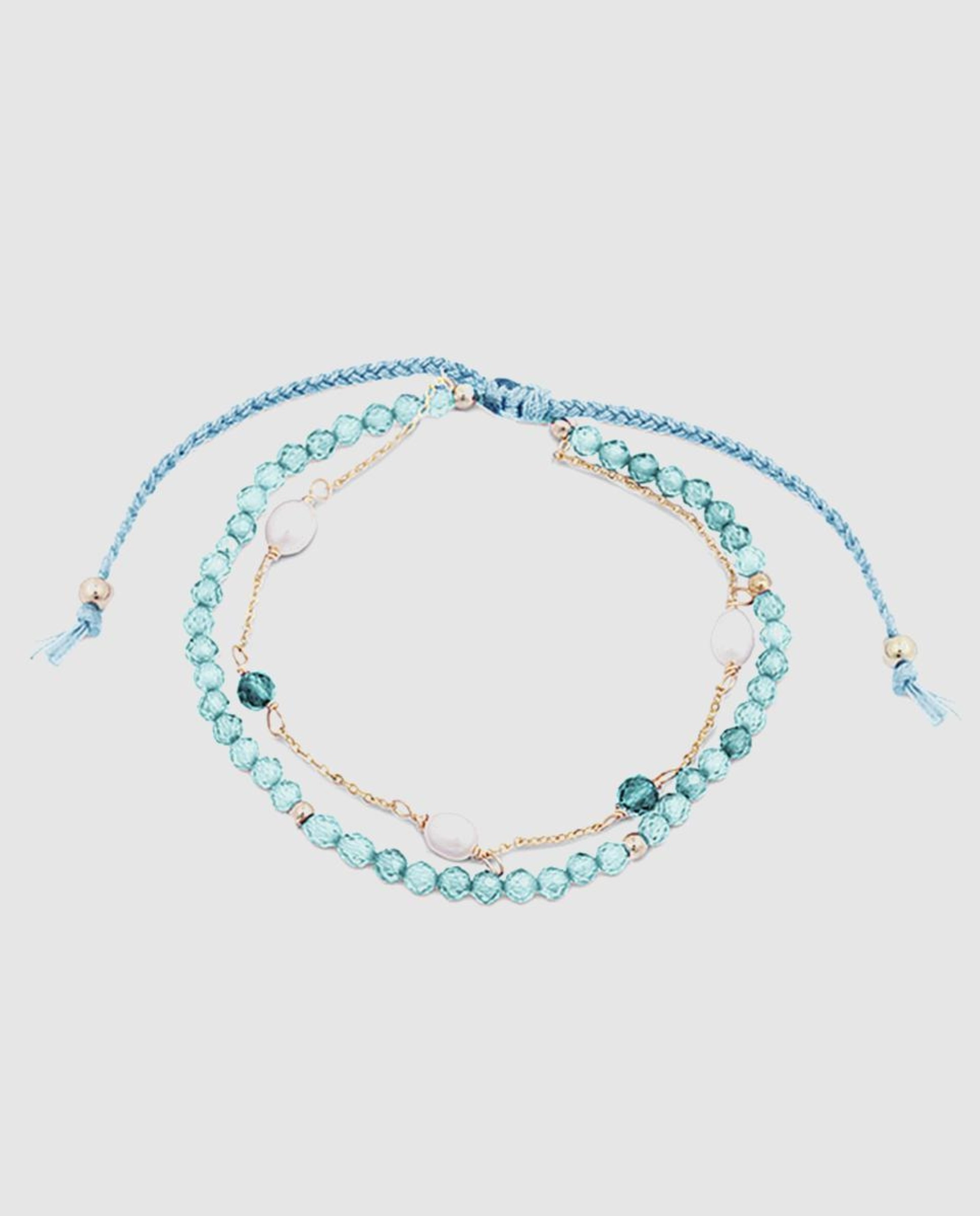 Pulseira de Cordão e Fio África Moda Acabada em Ouro Amarelo de 18 Quilates com Amazonita Verde-1