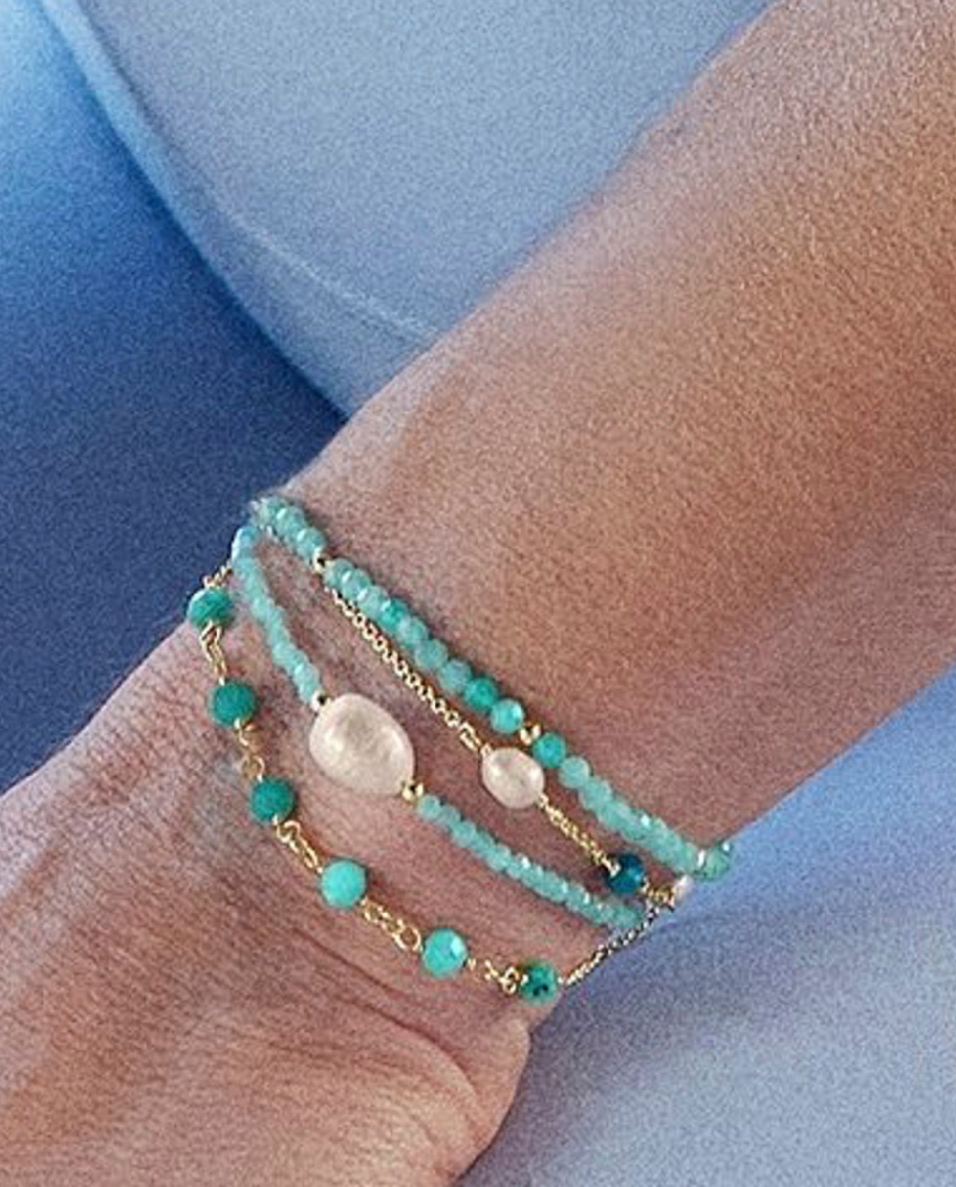 Pulseira de Cordão e Fio África Moda Acabada em Ouro Amarelo de 18 Quilates com Amazonita Verde-3