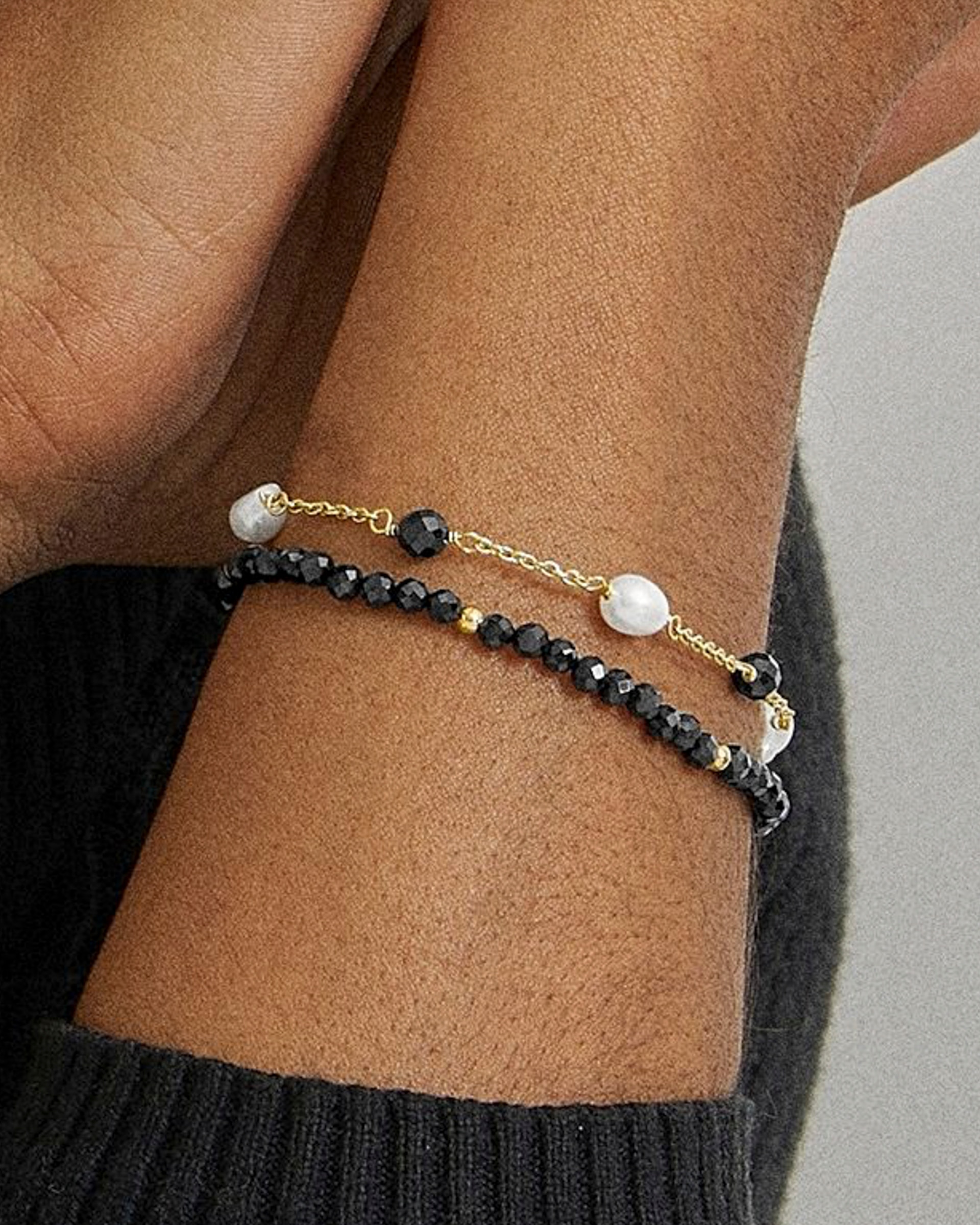 Pulseira de Cordão e Fio África Moda Acabada em Ouro Amarelo de 18 Quilates com Quartzo Hidrotermal e Ônix Ouro-3