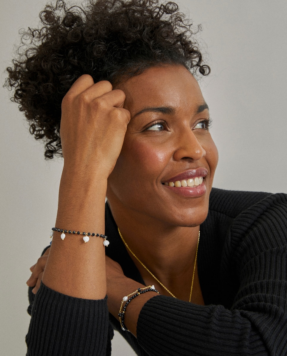 Pulseira de Cordão e Fio África Moda Acabada em Ouro Amarelo de 18 Quilates com Quartzo Hidrotermal e Ônix Ouro-4
