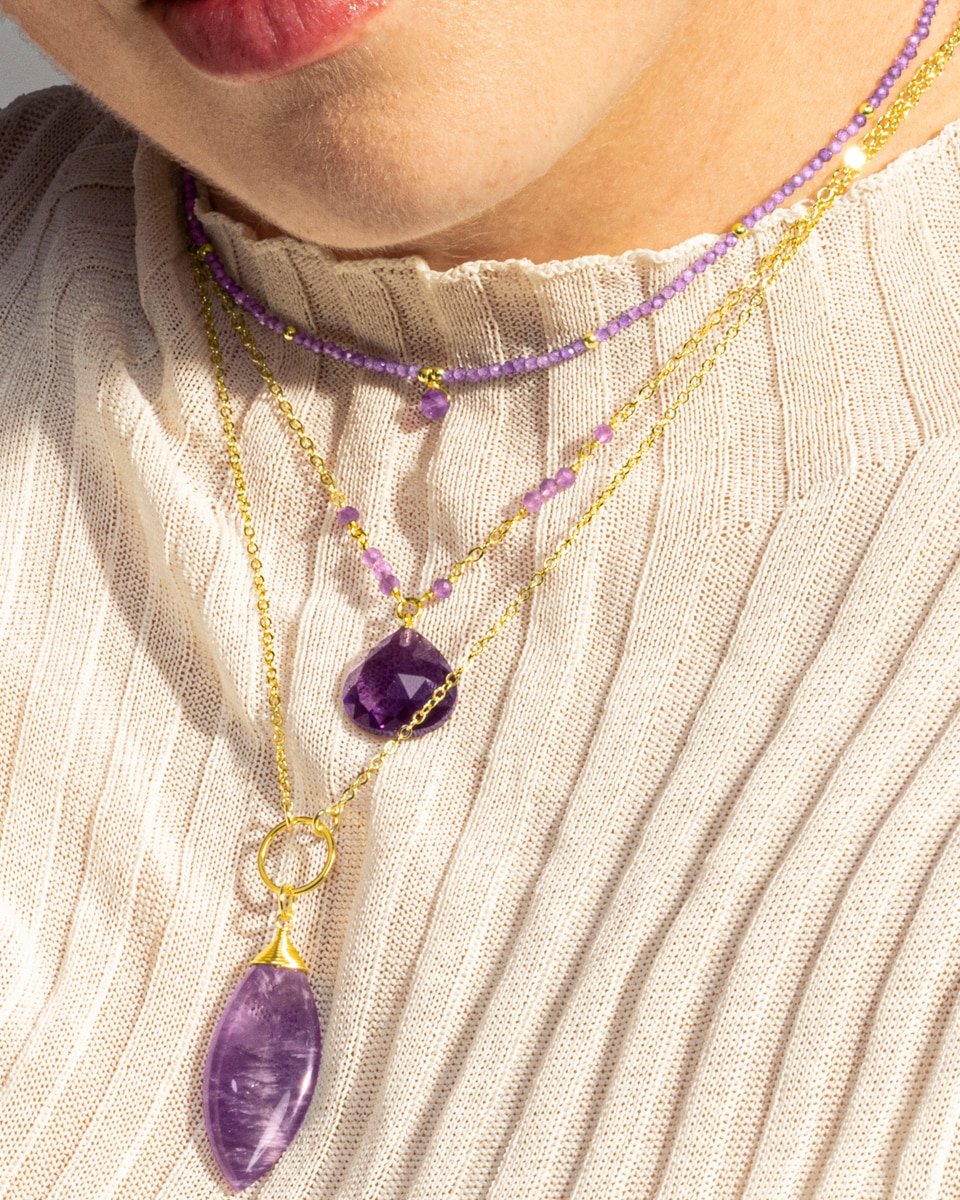 Colar África Acabado em Ouro Amarelo de 18 Quilates com Ametista Natural Roxo-3