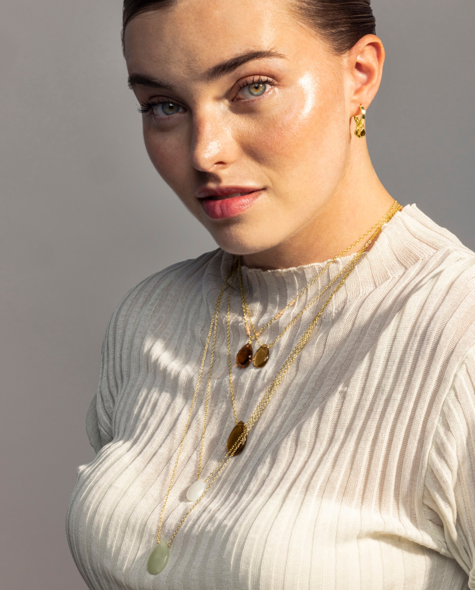 Colar África Moda com Acabamento em Ouro Amarelo de 18 Quilates com Quartzo Fumado Hidrotermal Castanho-4
