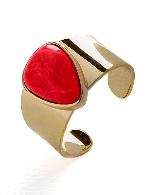 Imagem 0 de Anel Africa Moda Acabado em Ouro Amarelo de 18k com Coral