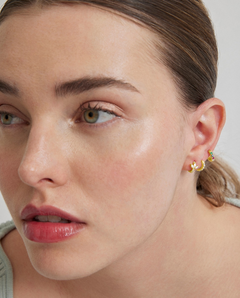 Piercing Personalizável de Prata de Lei 925 com Acabamento em Ouro Amarelo de 18 Quilates e Zirconita Multicolor Ouro-2