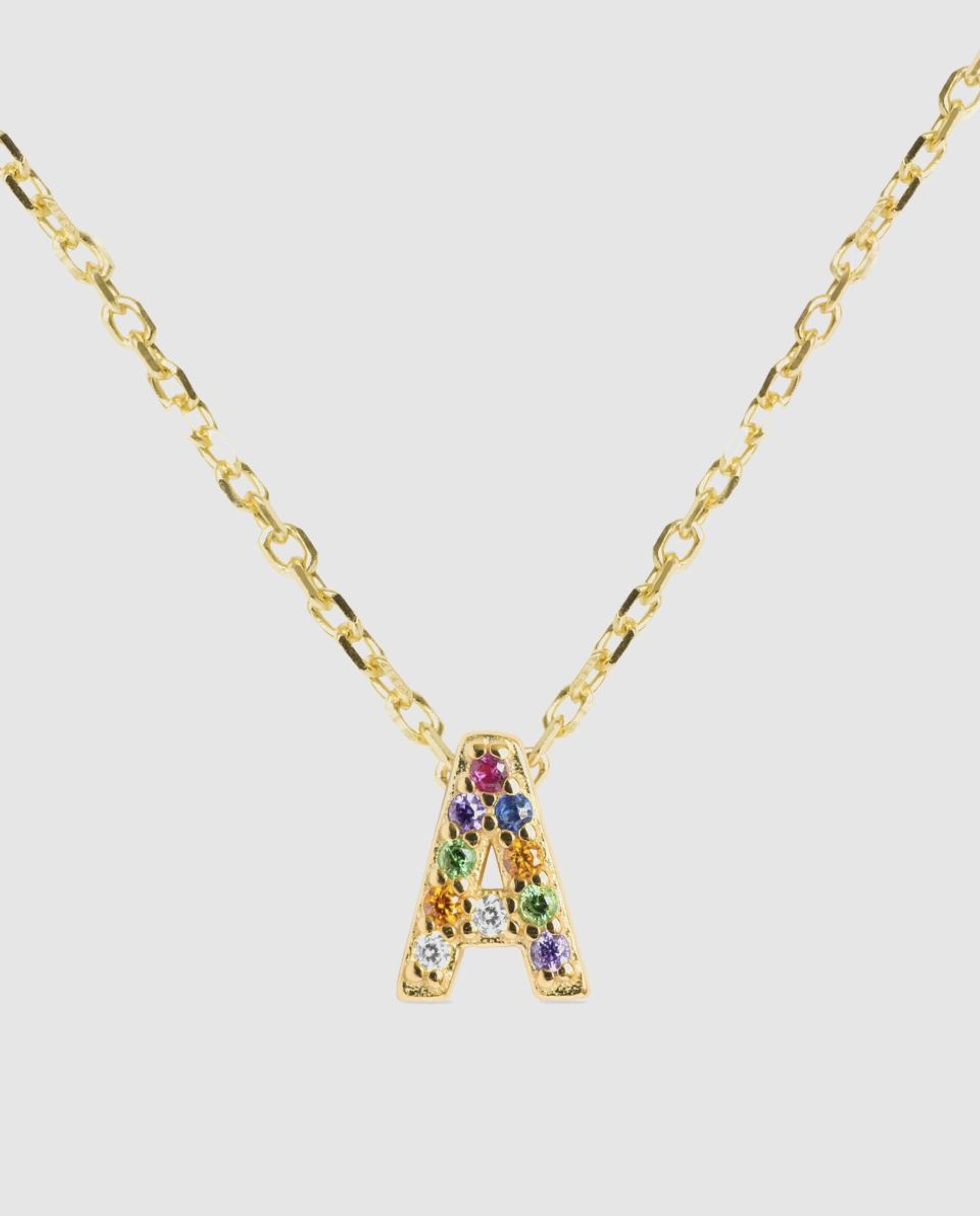 Colar Alphabet de Prata de Lei 925 com Acabamento em Ouro de 18 Quilates e Zirconita Multicolor Multicolor-1