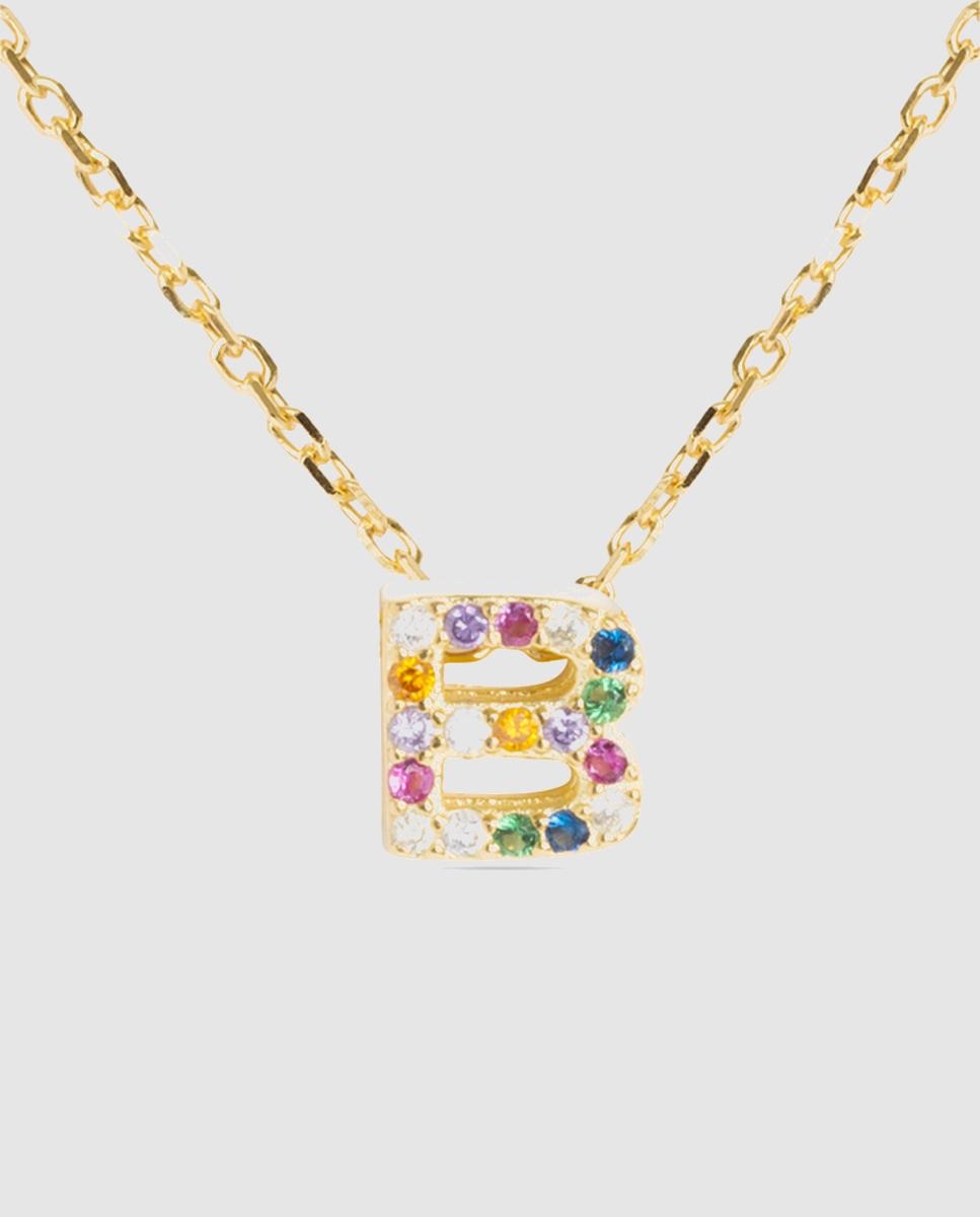 Colar Alphabet de Prata de Lei 925 com Acabamento em Ouro de 18 Quilates e Zirconita Multicolor Ouro-1