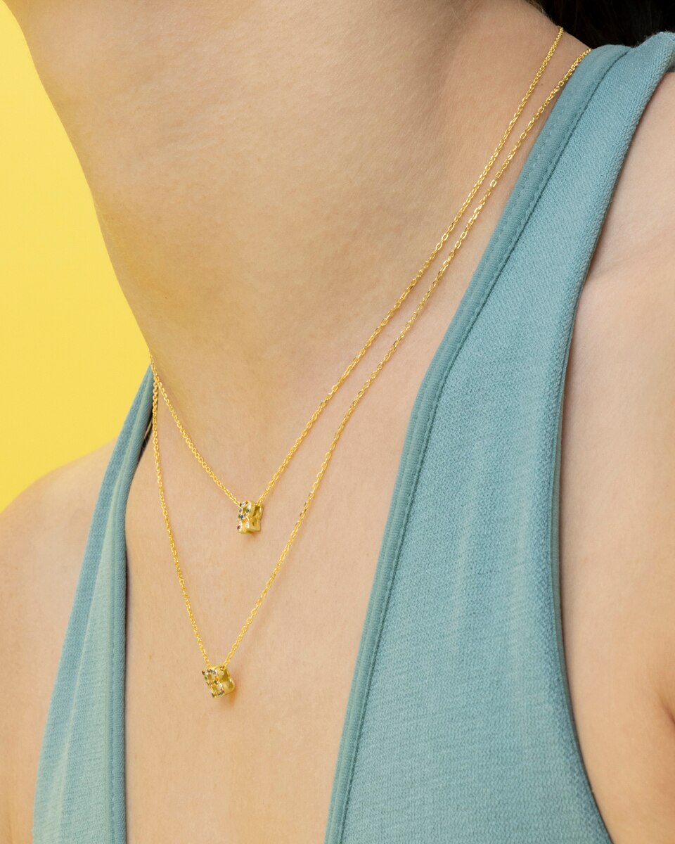 Colar Alphabet de Prata de Lei 925 com Acabamento em Ouro de 18 Quilates e Zirconita Multicolor Ouro-3