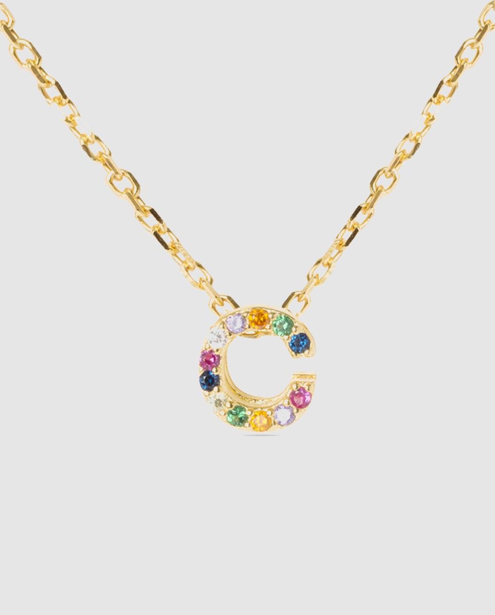 Colar Alphabet de Prata de Lei 925 com Acabamento em Ouro de 18 Quilates e Zirconita Multicolor Ouro-1