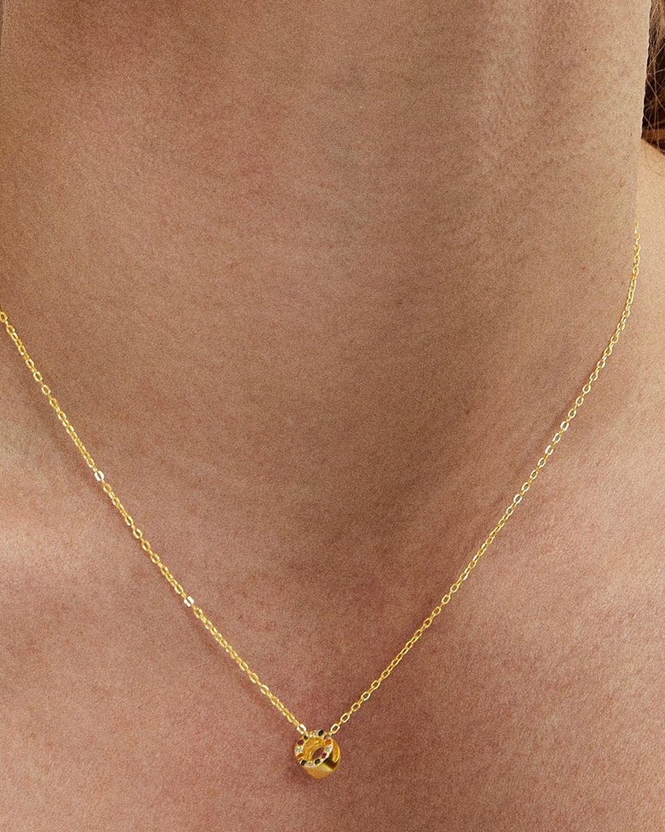 Colar Alphabet de Prata de Lei 925 com Acabamento em Ouro de 18 Quilates e Zirconita Multicolor Ouro-3