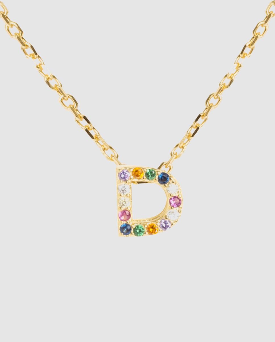 Colar Alphabet de Prata de Lei 925 com Acabamento em Ouro Amarelo de 18 Quilates e Zircónias Multicolor Ouro-1