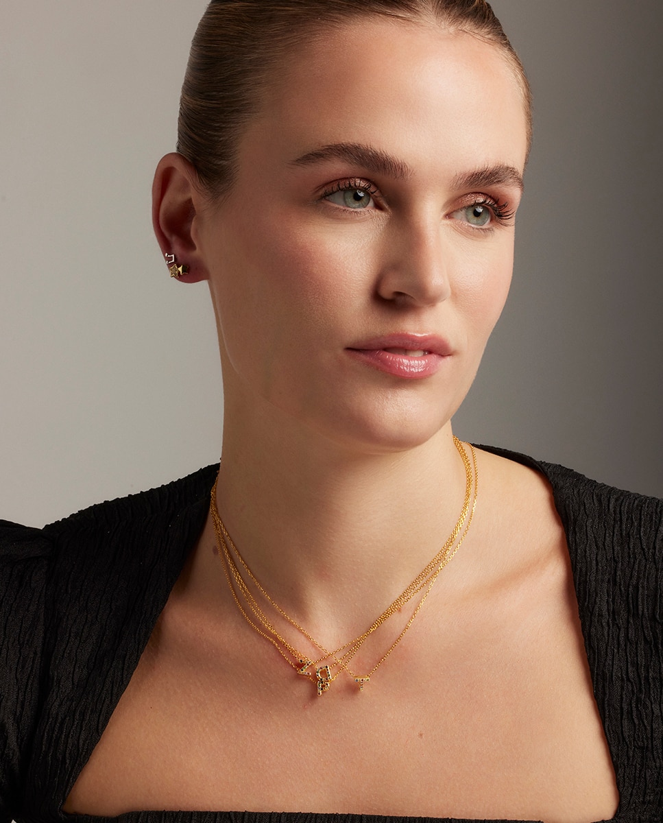 Colar Alphabet de Prata de Lei 925 com Acabamento em Ouro Amarelo de 18 Quilates e Zircónias Multicolor Ouro-2