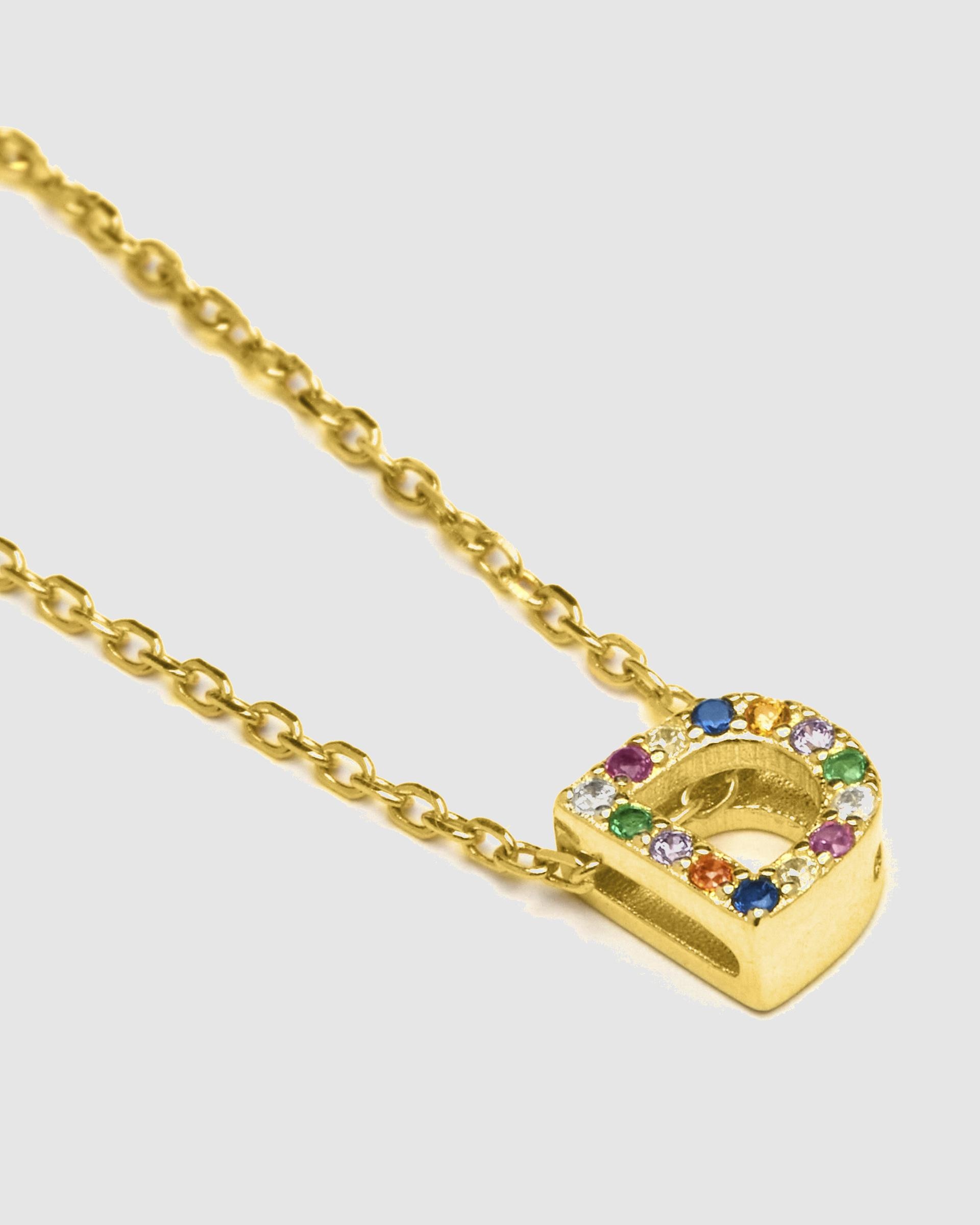 Colar Alphabet de Prata de Lei 925 com Acabamento em Ouro Amarelo de 18 Quilates e Zircónias Multicolor Ouro-4