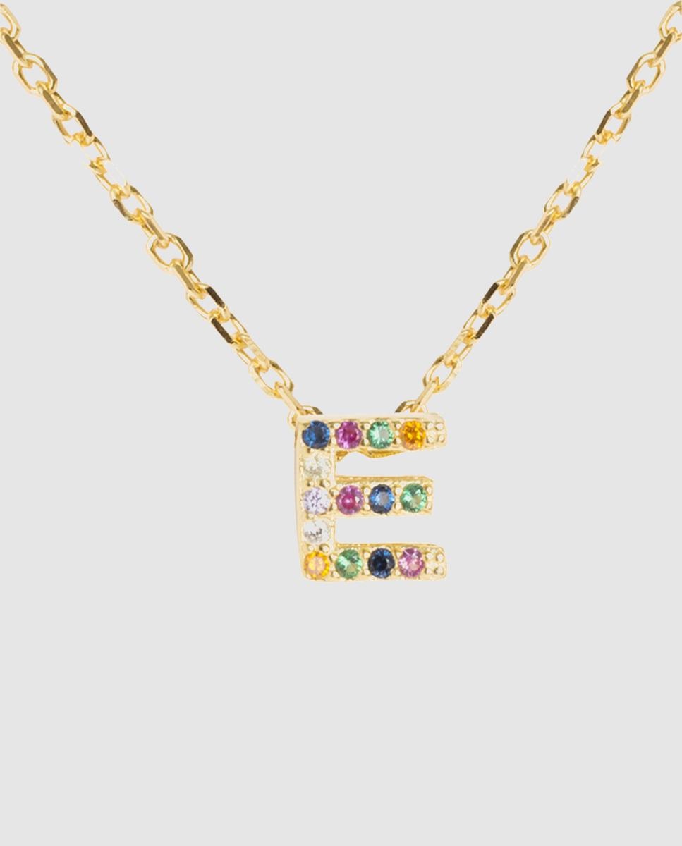 Colar Alphabet de Prata de Lei 925 com Acabamento em Ouro de 18 Quilates e Zirconita Multicolor Ouro-1