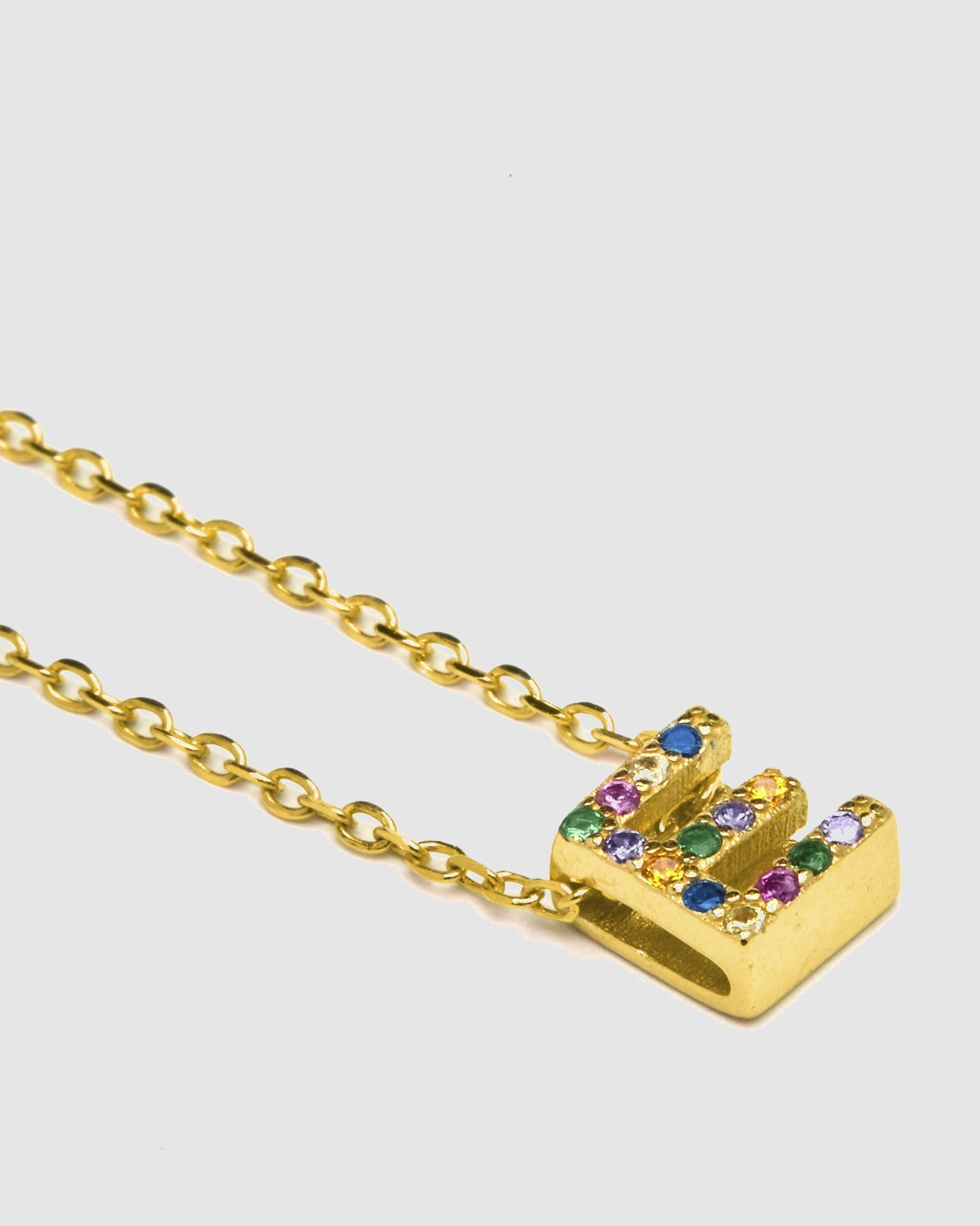 Colar Alphabet de Prata de Lei 925 com Acabamento em Ouro de 18 Quilates e Zirconita Multicolor Ouro-3