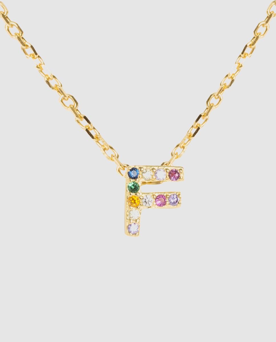 Colar Alphabet de Prata de Lei 925 com Acabamento em Ouro Amarelo de 18 Quilates e Zircónias Multicolor Ouro-1