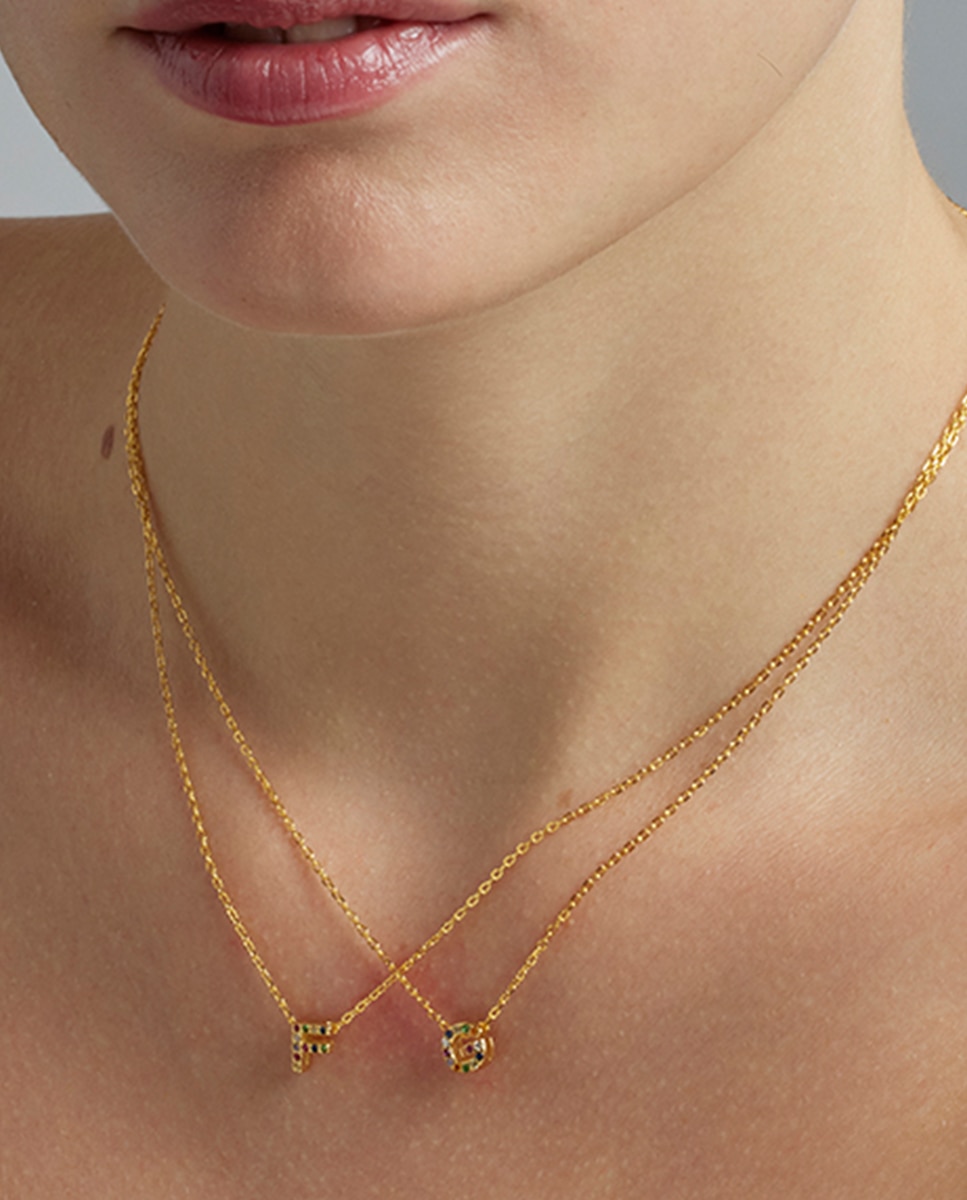 Colar Alphabet de Prata de Lei 925 com Acabamento em Ouro Amarelo de 18 Quilates e Zircónias Multicolor Ouro-3