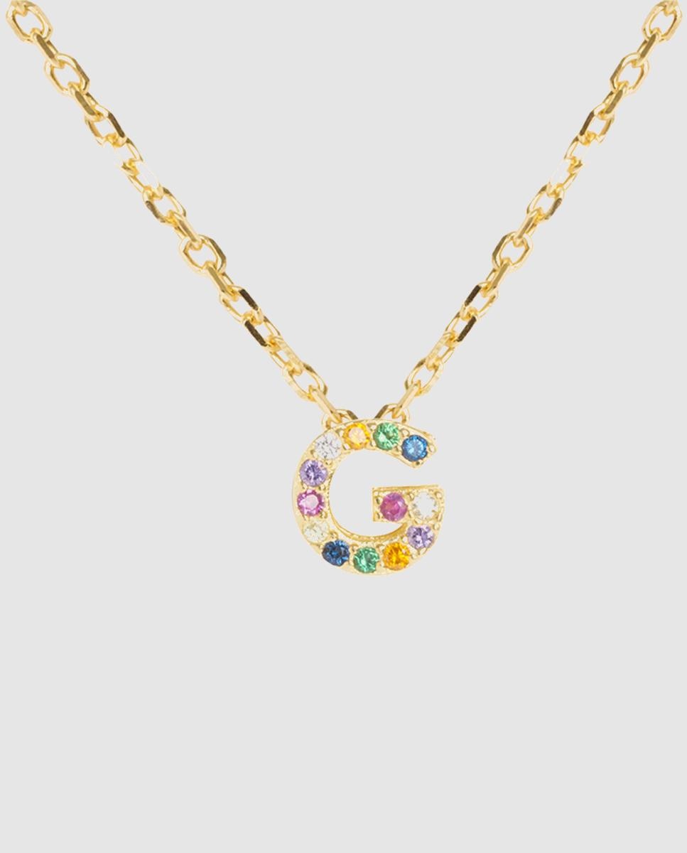 Colar Alphabet de Prata de Lei 925 com Acabamento em Ouro Amarelo de 18 Quilates e Zircónias Multicolor Ouro-1
