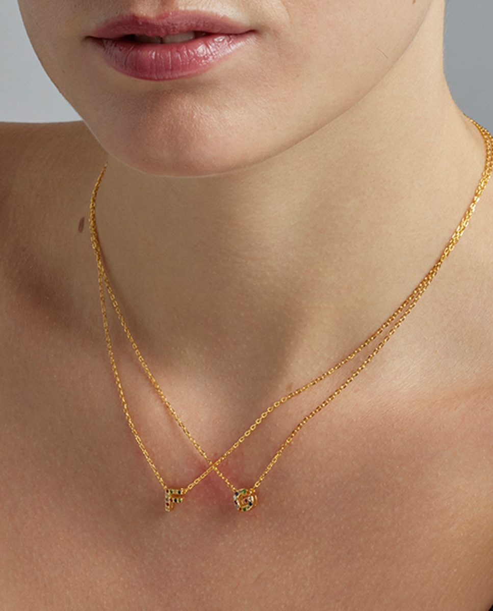Colar Alphabet de Prata de Lei 925 com Acabamento em Ouro Amarelo de 18 Quilates e Zircónias Multicolor Ouro-3