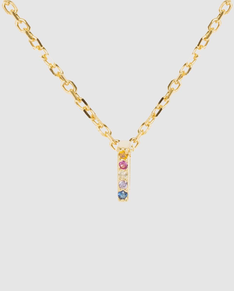 Colar Alphabet de Prata de Lei 925 com Acabamento em Ouro Amarelo de 18 Quilates e Zircónias Multicolor Ouro-1