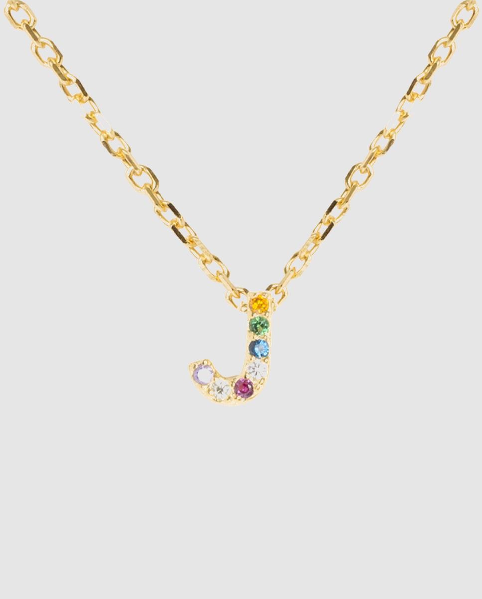 Colar Alphabet de Prata de Lei 925 com Acabamento em Ouro Amarelo de 18 Quilates e Zircónias Multicolor Ouro-1