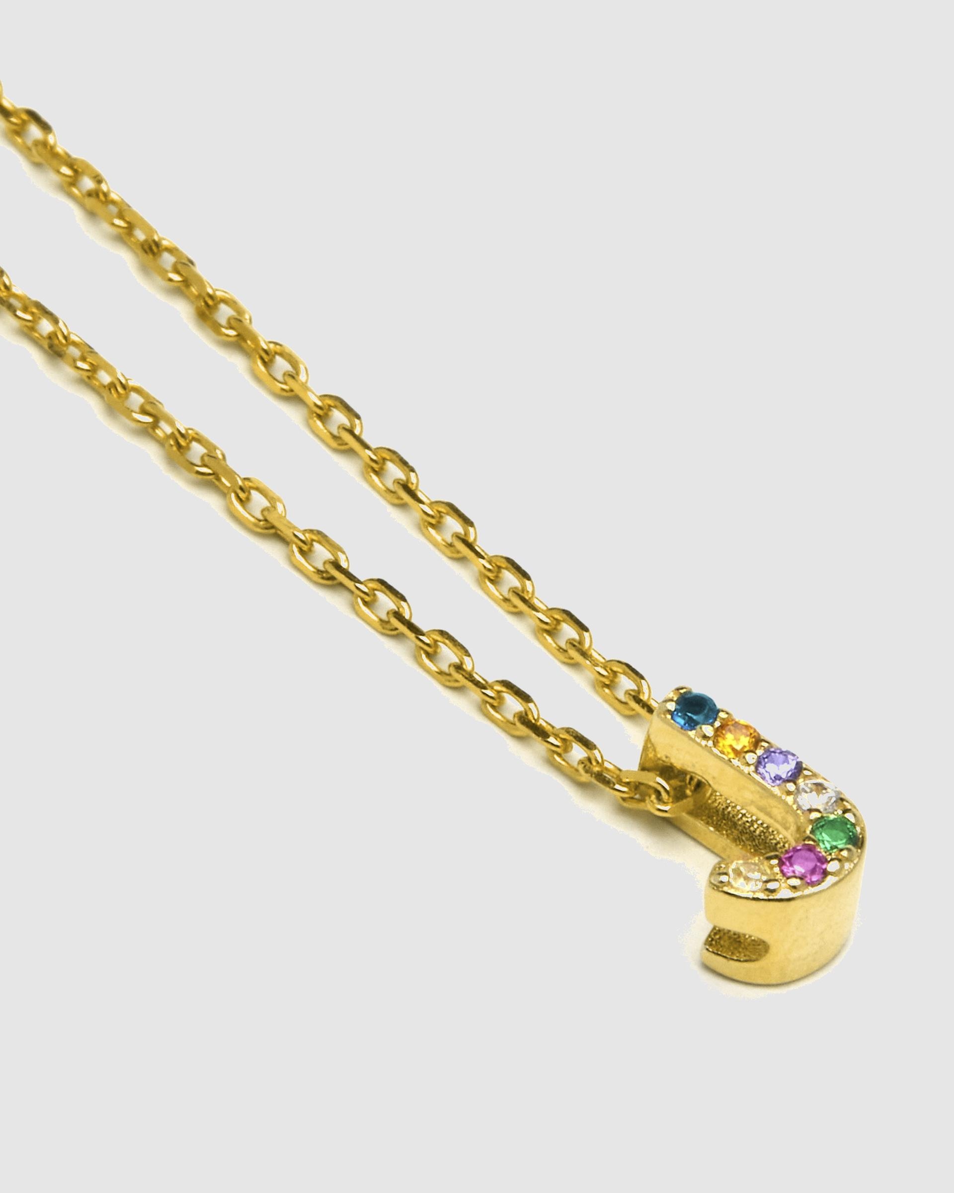 Colar Alphabet de Prata de Lei 925 com Acabamento em Ouro Amarelo de 18 Quilates e Zircónias Multicolor Ouro-3