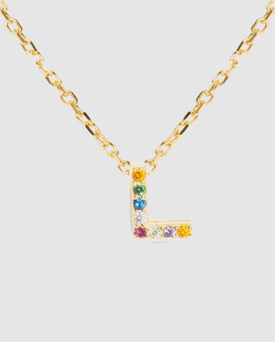 Colar Alphabet de Prata de Lei 925 com Acabamento em Ouro de 18 Quilates e Zirconita Multicolor Ouro-1