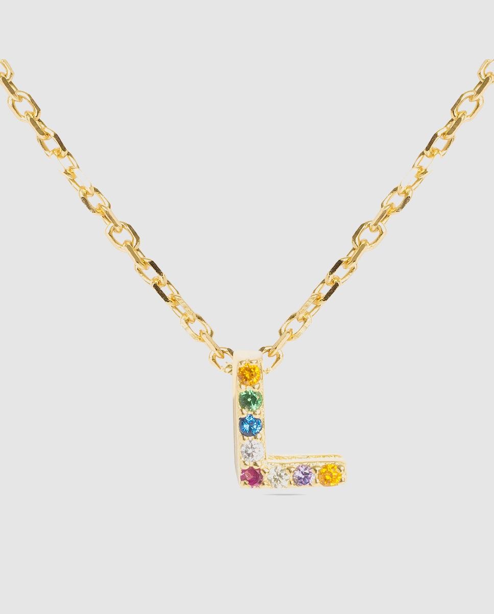 Colar Alphabet de Prata de Lei 925 com Acabamento em Ouro de 18 Quilates e Zirconita Multicolor Ouro-3