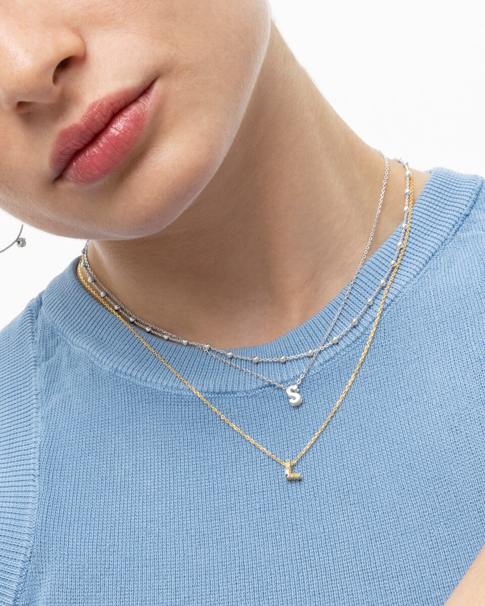 Colar Alphabet de Prata de Lei 925 com Acabamento em Ouro de 18 Quilates e Zirconita Multicolor Ouro-4