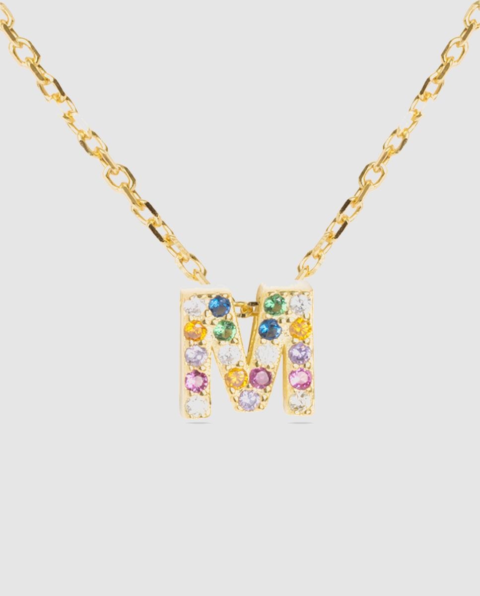 Colar Alphabet de Prata de Lei 925 com Acabamento em Ouro de 18 Quilates e Zirconita Multicolor Ouro-1