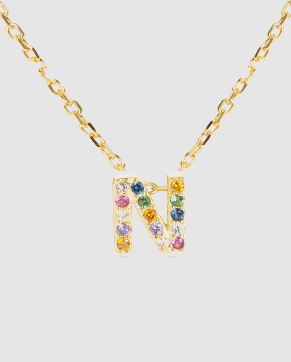 Colar Alphabet de Prata de Lei 925 com Acabamento em Ouro de 18 Quilates e Zirconita Multicolor Ouro-1