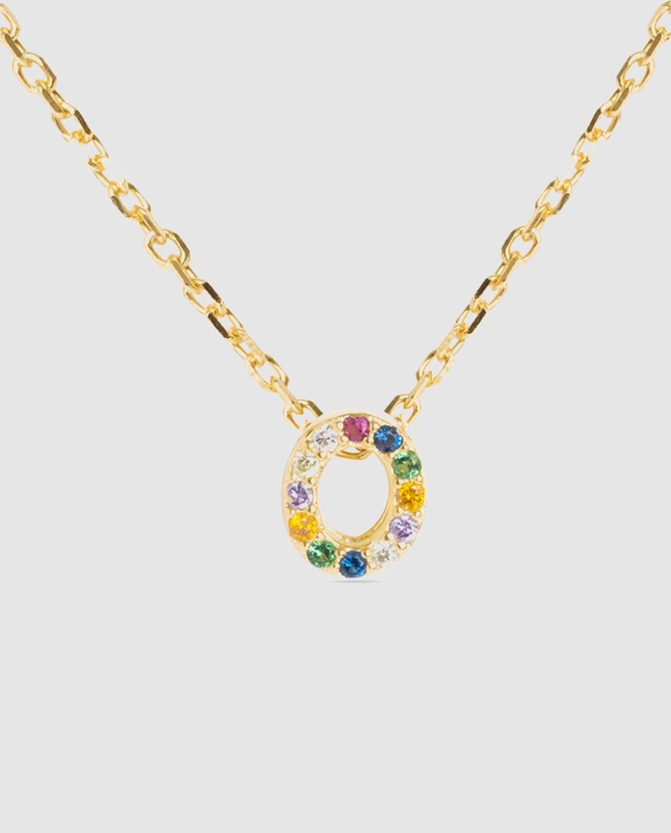 Colar Alphabet de Prata de Lei 925 com Acabamento em Ouro Amarelo de 18 Quilates e Zircónias Multicolor Ouro-1