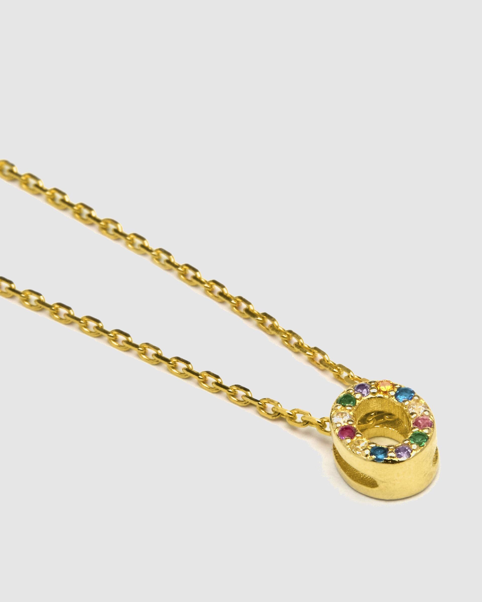 Colar Alphabet de Prata de Lei 925 com Acabamento em Ouro Amarelo de 18 Quilates e Zircónias Multicolor Ouro-3